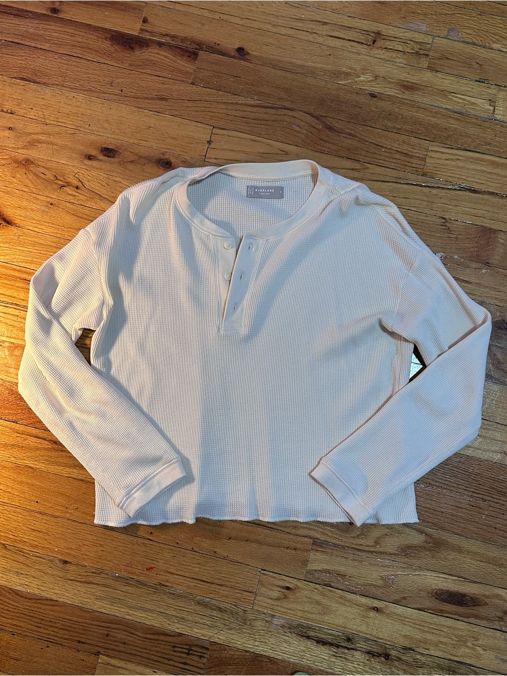 Everlane Cream Waffle-Knit Long Sleeve Henley Top